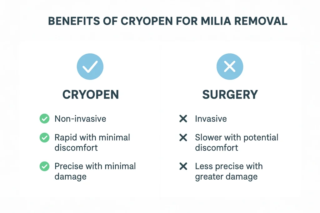 Benefits of cryopen for milia removal Grimsby compared to surgical treatments.