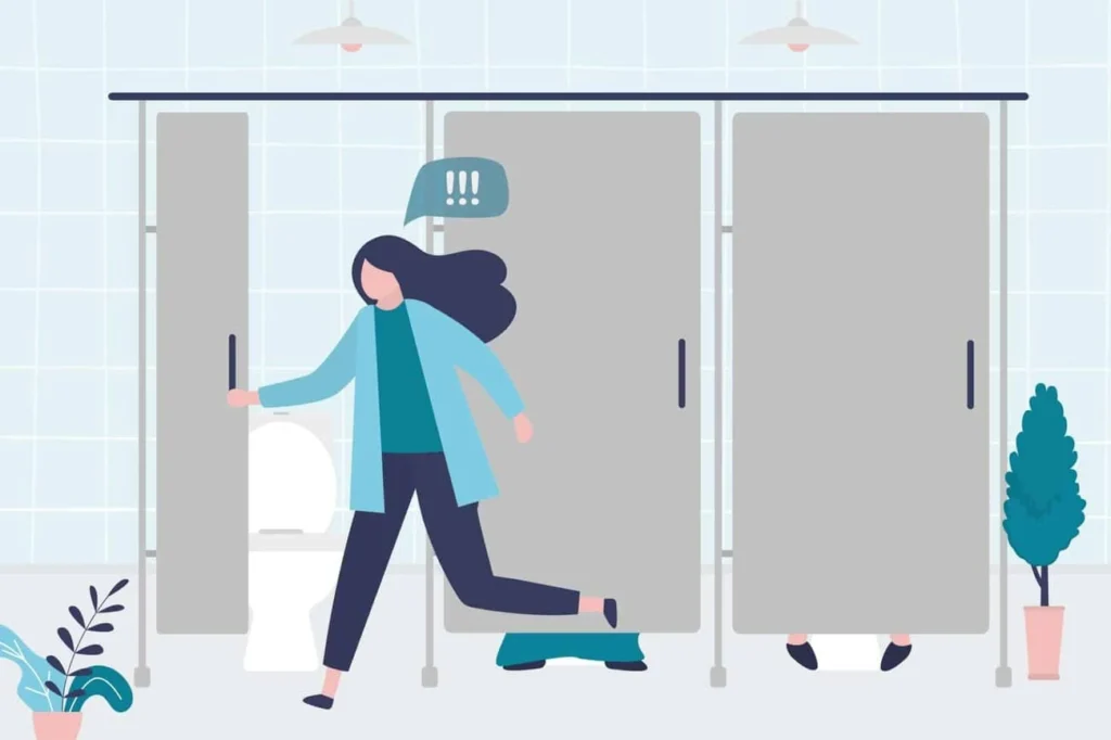 graphic of Urine incontinence Grimsby woman running to the toilet.
