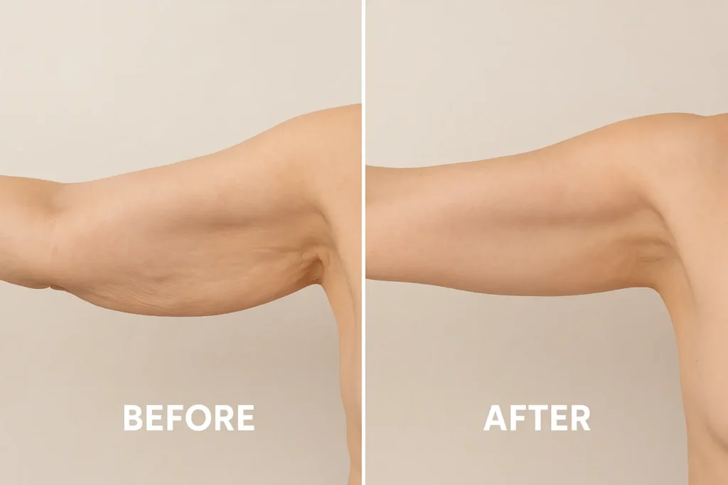 Picture of LA LIPO Grimsby before and after results of skin tightening treatment on the upper arms.